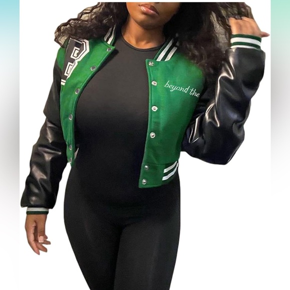Jackets & Blazers - Varsity Jackets Vintage Letter Print Cropped Baseball Coat